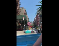 Yellow bikini girl blue kiddie pool street 