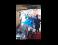 Woman shocked when blue car reversing honks