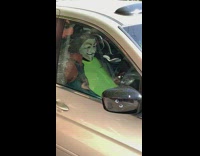 Mannequin in Mask Sits in Passenger Seat of Parked Car 