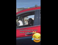 Dog in red car covering owner asked to go home with stranger