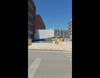 Woman large hat yellow dress wave skirt