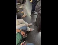 Lady slides feet away from disabled person 