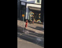 Girl black dress wall rainbow thank you