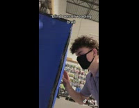 Collab BitchIG2 - Guy black mask blind person reading brail do not touch sign