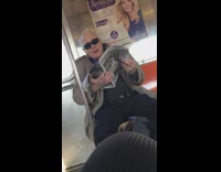 Collab Subway Creatures - Old man sings opera and reads newspaper on subway train 