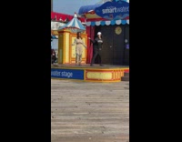Two women jacket tiktok dance dock stage
