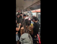 Train passengers wear headphones silent disco