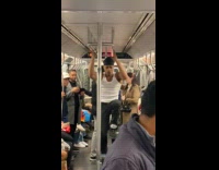 Collab winy - Man tank top dances inside train subway