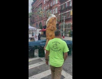 Guy wears giant cannoli mascot costume 