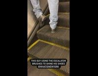 Man Uses Side of Escalator to Shine Shoes 