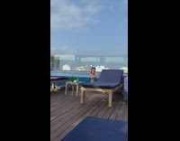 Woman red bikini kiss underwater glass pool Part 1