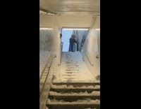 Guy snowboards down subway station stairs fail 