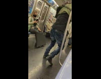 Blue face mask guy backflip subway purple seats