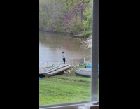 Girl blue jacket dance tiktok lake boat