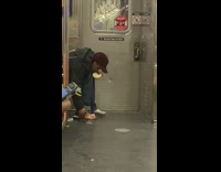 Collab Subway Creatures - Guy riding subway applies ointment on foot