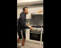 Guy tries to flip pancake 