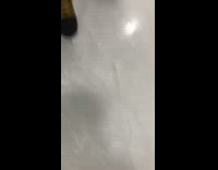Guy skate fast fall down ice rink
