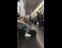 Collab Subway Creatures - Guy dances and does flexibility tricks on subway 