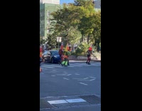 People wearing traffic cones as clothes 