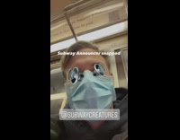 Guy rants on subway blue face mask 