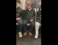 Old guy on subway train smokes blunt