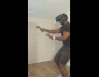 Man wears and play with the VR Goggles and get scared