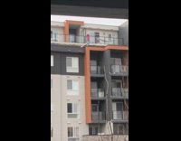 Red sweater guy balcony grey hammock 