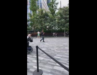 Three people tiktok dance near toddler class park