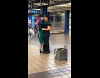 Collab WINY - Man control skeleton puppet dance subway station