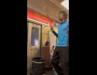 Man amazon shirt dance spin on train pole