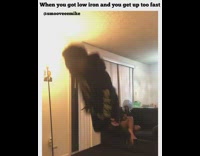 Guy gets up too quickly falls down