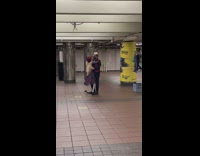 Man dances with skeleton 