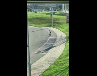 Girl does tricks middle of road