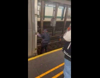 Collab Subway Creatures - Subway conductor pick up basketball on train tracks