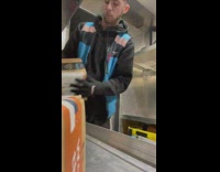 Amazon worker moves box that makes noise