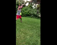 Shirtless guy rope hammock swing falls out hits grass floor laugh