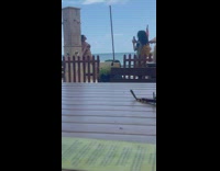 Woman animal print swimsuit lean outdoor shower