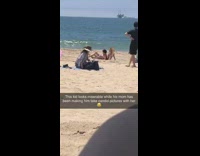 Woman child piggy back ride fall scream beach