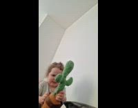 Kid gets startled from talking cactus toy 