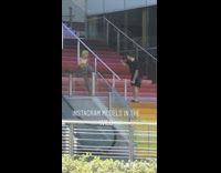 Orange bikini girl green hair colorful steps 