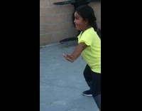 Guy crosses over girl in basketball she falls over