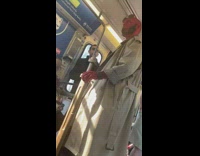 Hellboy cosplay rides subway train to Comic con