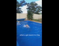Guy dives into pool gets stuck in ring 