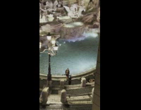 Two women poses in front of water fountain in different photoshoot Part 1