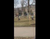 Two men copy acrobatics of couple park part 2