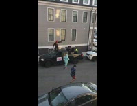 Black truck blasts music blue unicorn onesie 