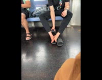 Collab Subway Creatures - Man in train use massage piston to ankle
