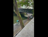 Man pink mohawk presents guy in wakeboard