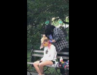 White sweater girl gets hair dyed park 