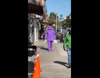 Collab WINY - Grimace walk on street carry plastic bags